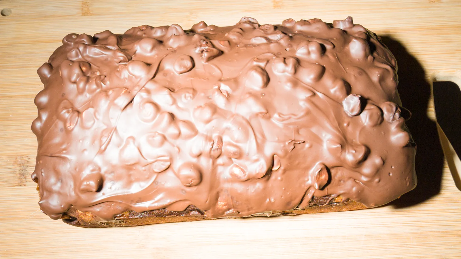 Chocolate Cake with regular lighting that causes reflections